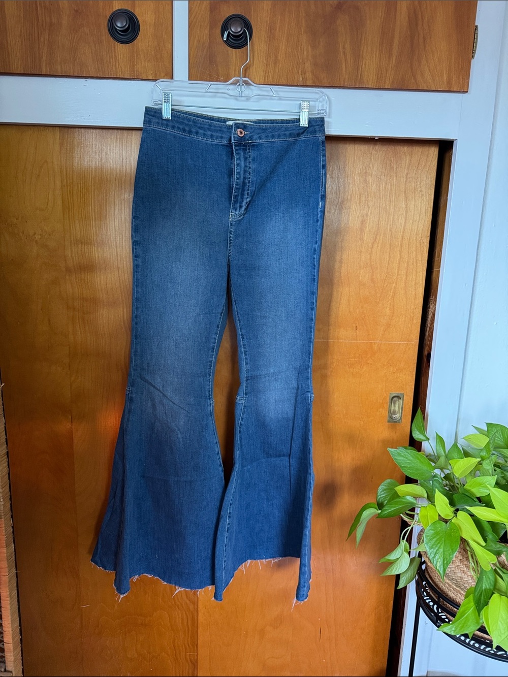 We The Free -  Dark Blue Flare Jeans with Raw Hem